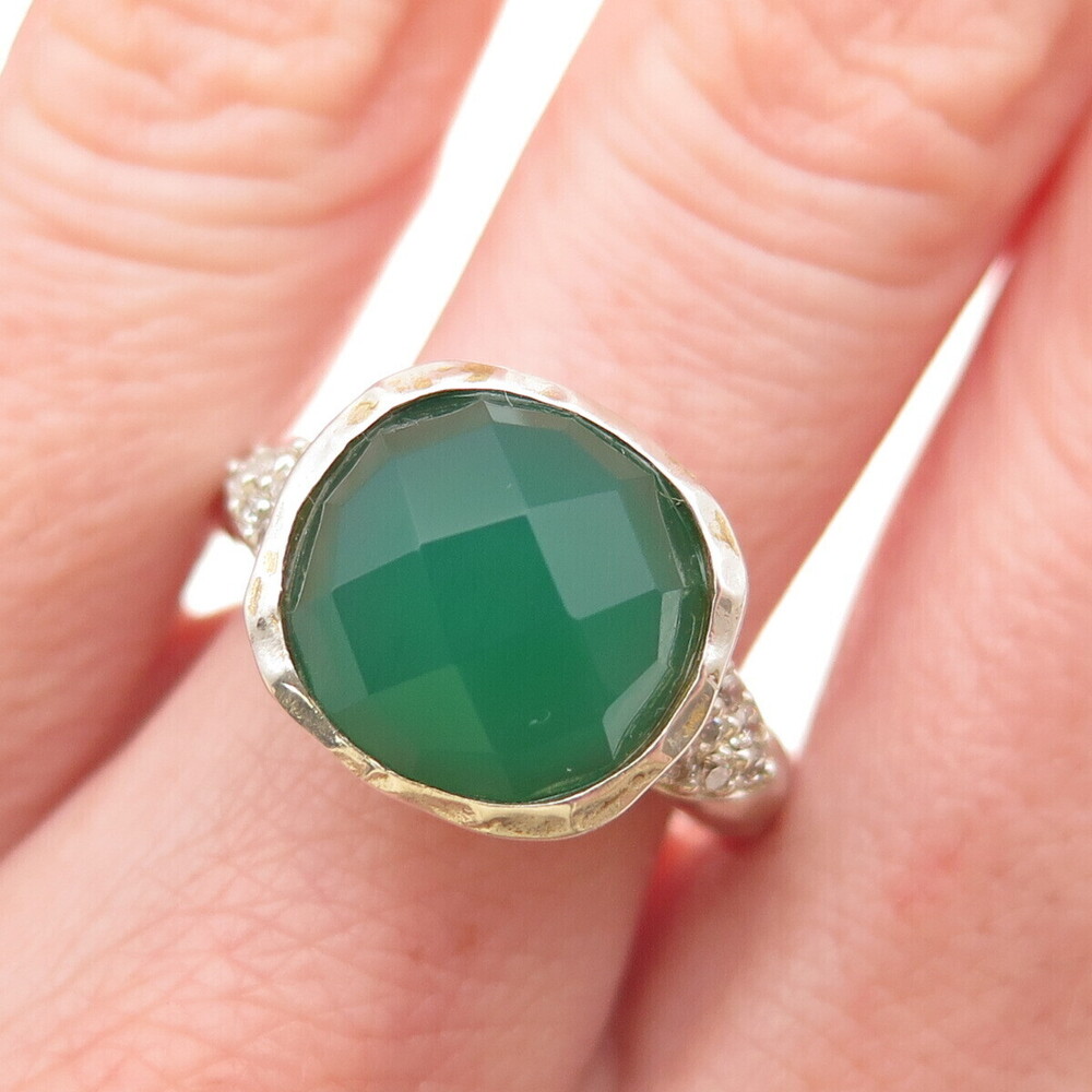 CHATEAU D'ARGENT 925 Sterling Silver Vintage Real Green Onyx & C Z Ring Size 9
